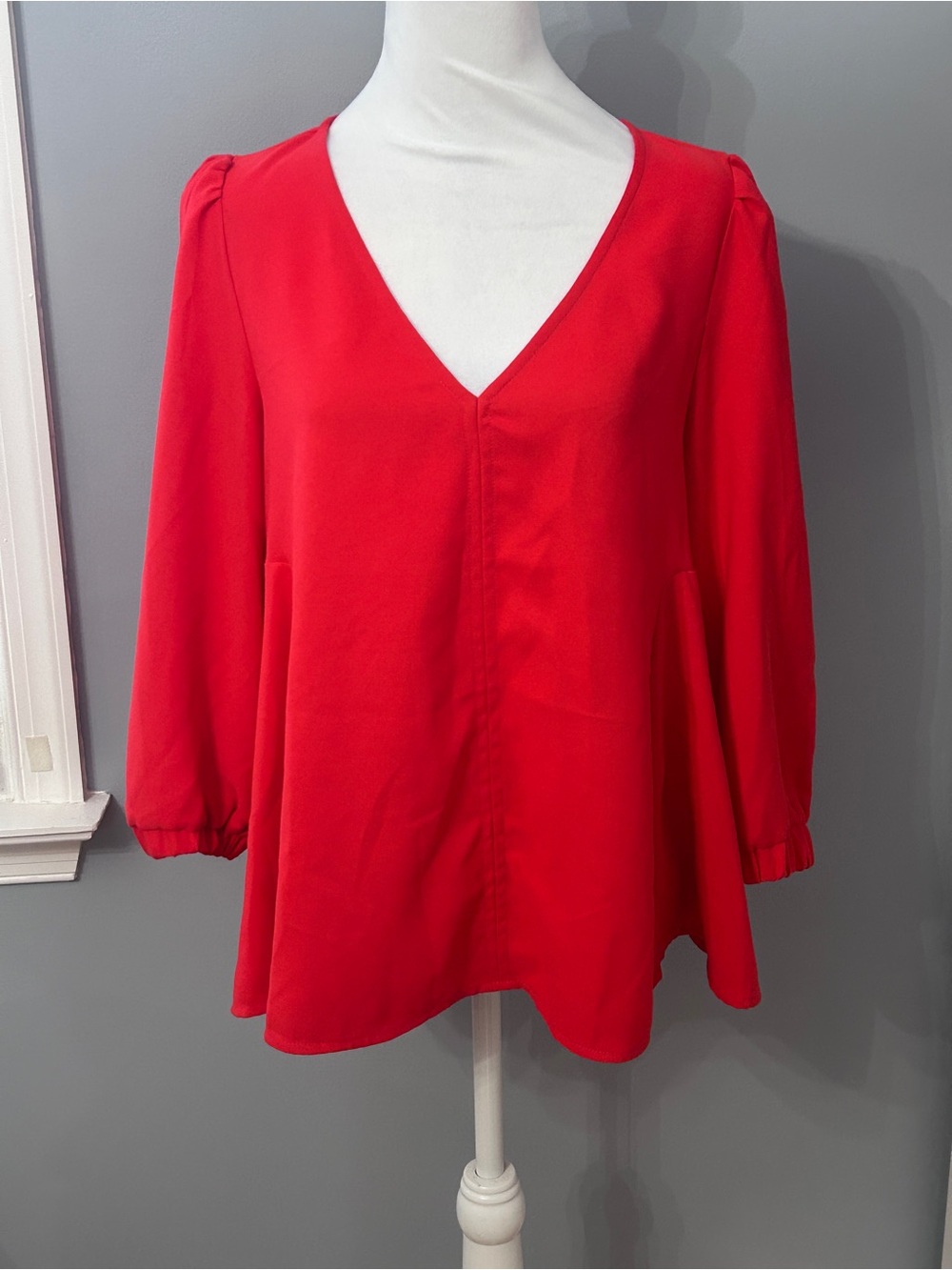 Tuckernuck Poppy Hollis Red Blouse V-Neck Puff Sleeve Swing Top Size Medium